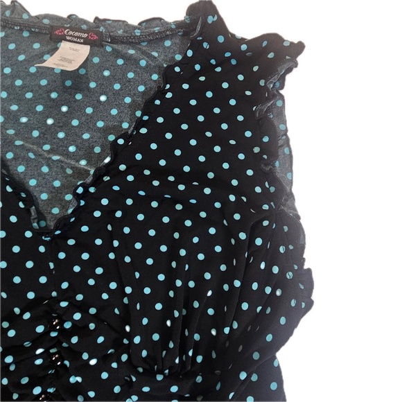 Cocomo Woman Blouse Womens 1X Black Green Polka Dots Casual Career Flowy Top - Picture 8 of 9